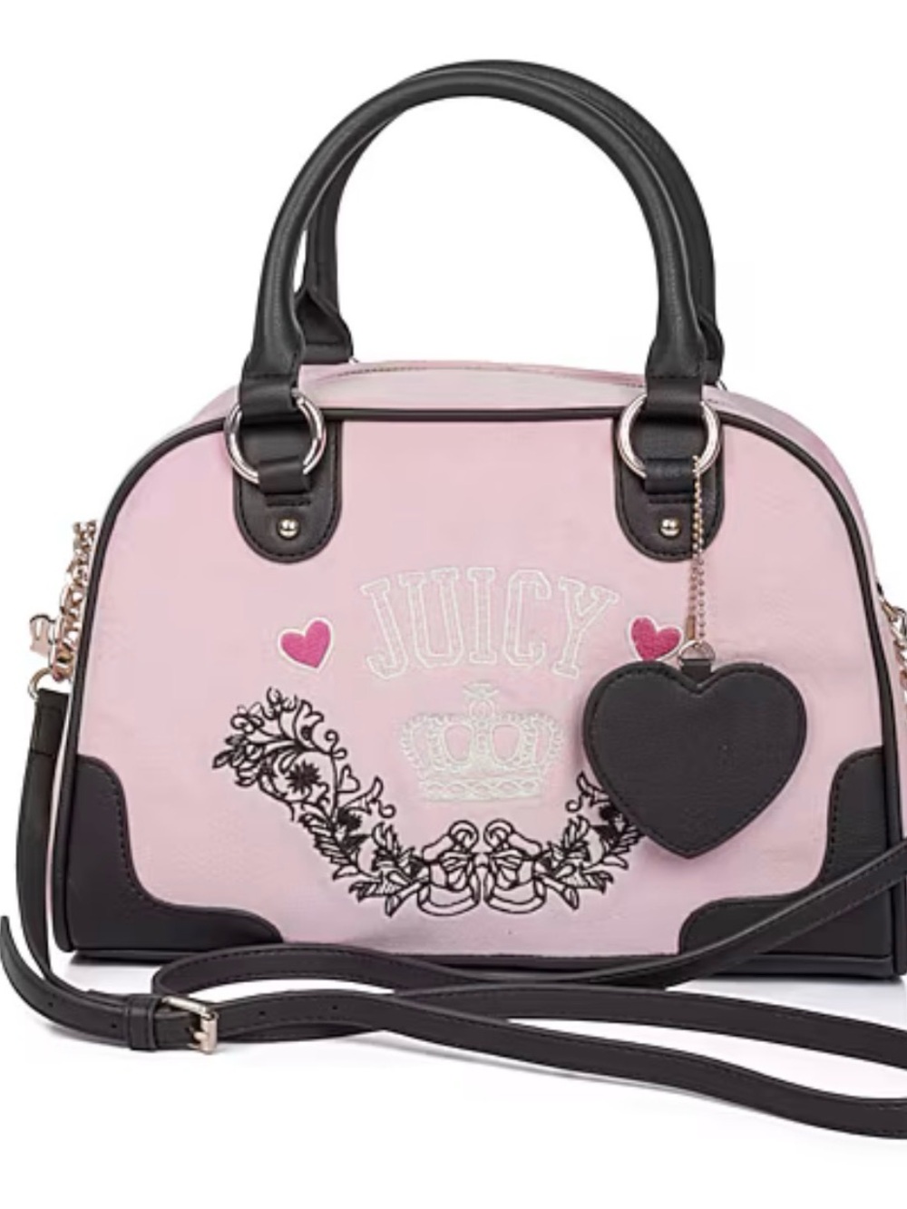 Juicy Couture Light Pink and Black Dome Satchel with Heart Charm